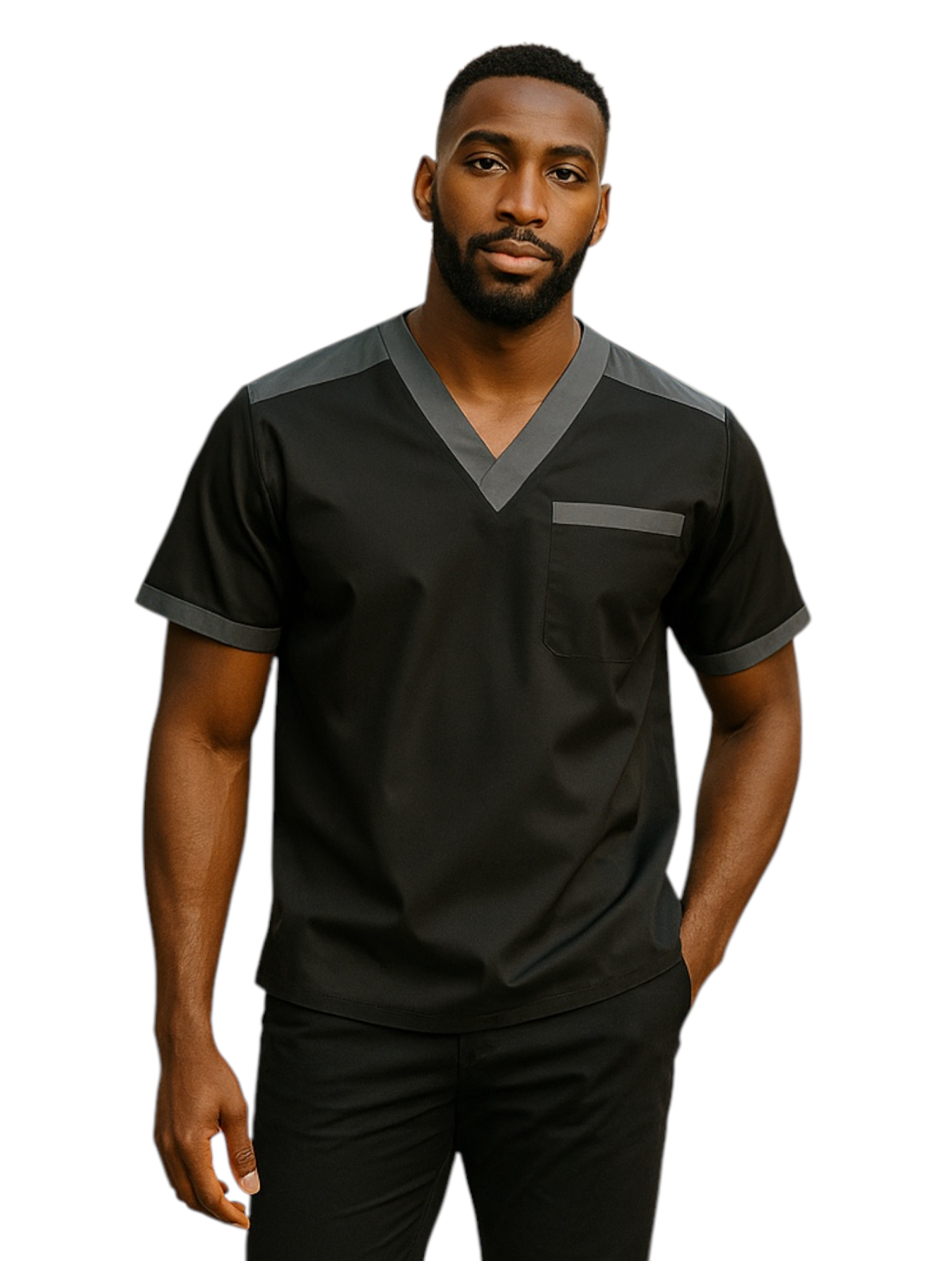 Filipina Médica Hombre Negro Cuello V Gris