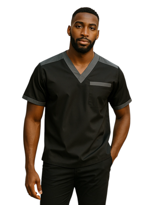 Filipina Médica Hombre Negro Cuello V Gris