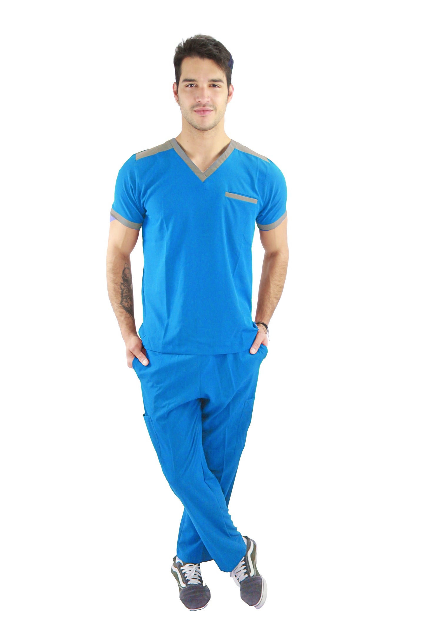 Pijama Médica Hombre Plumbago Cuello Gris