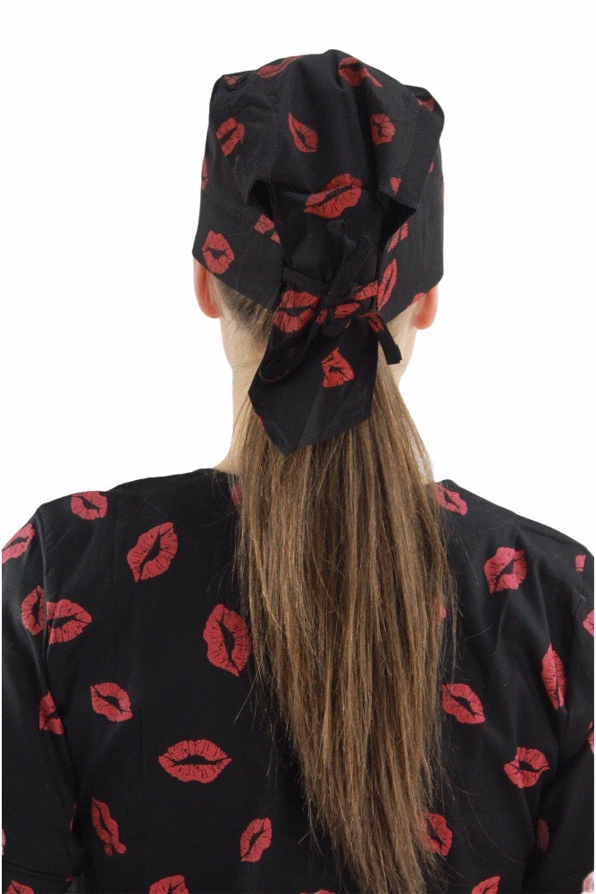 Gorro Médico Dama Negro De Besos