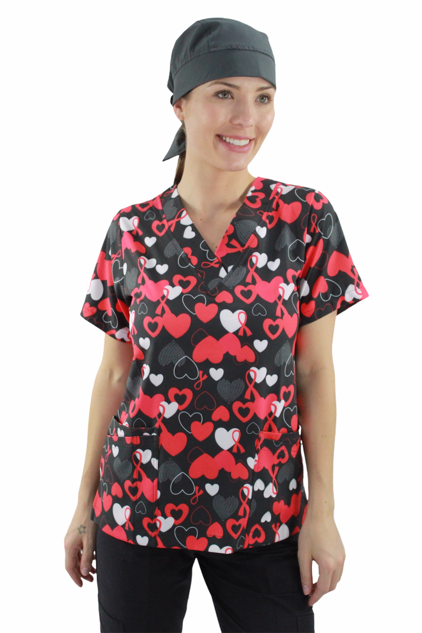 Filipina Médica Dama Tania Negra Corazones Rojos