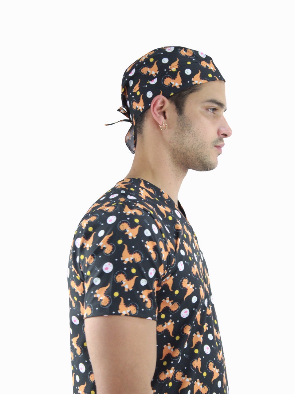Gorro Médico Quirúrgico Hombre Print Negro Dinosaurios