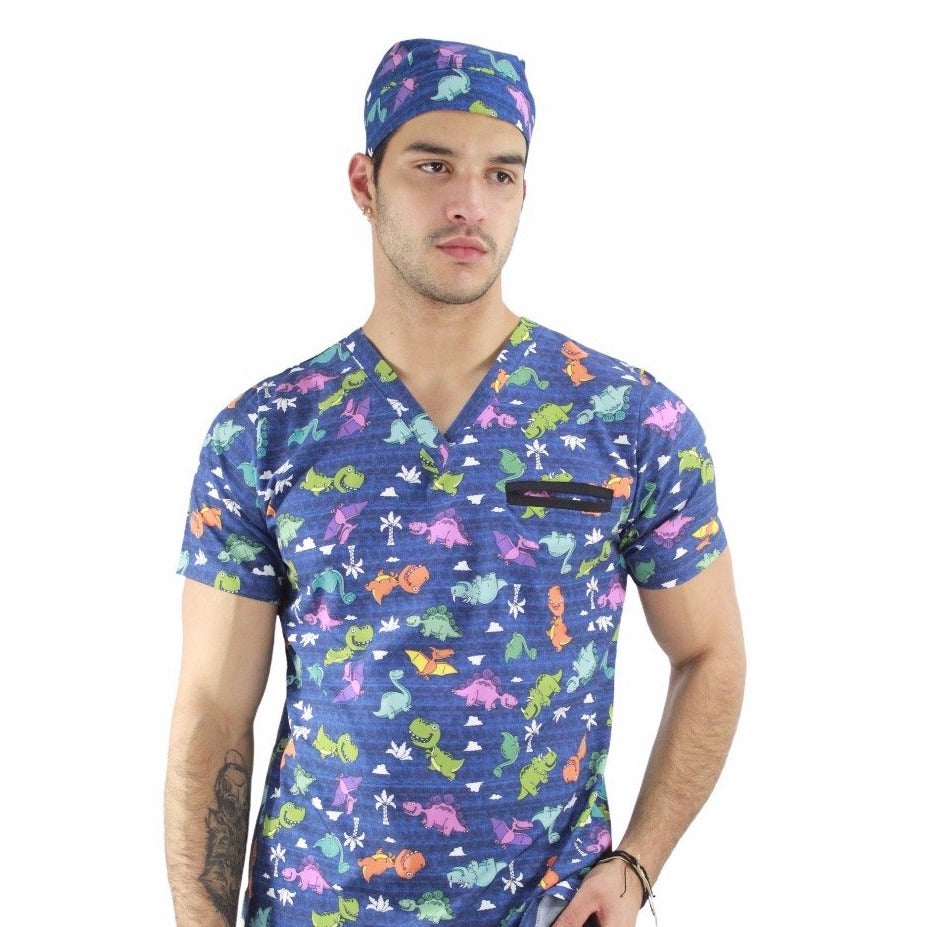 Gorro Médico Hombre Azul Print Dinosaurios