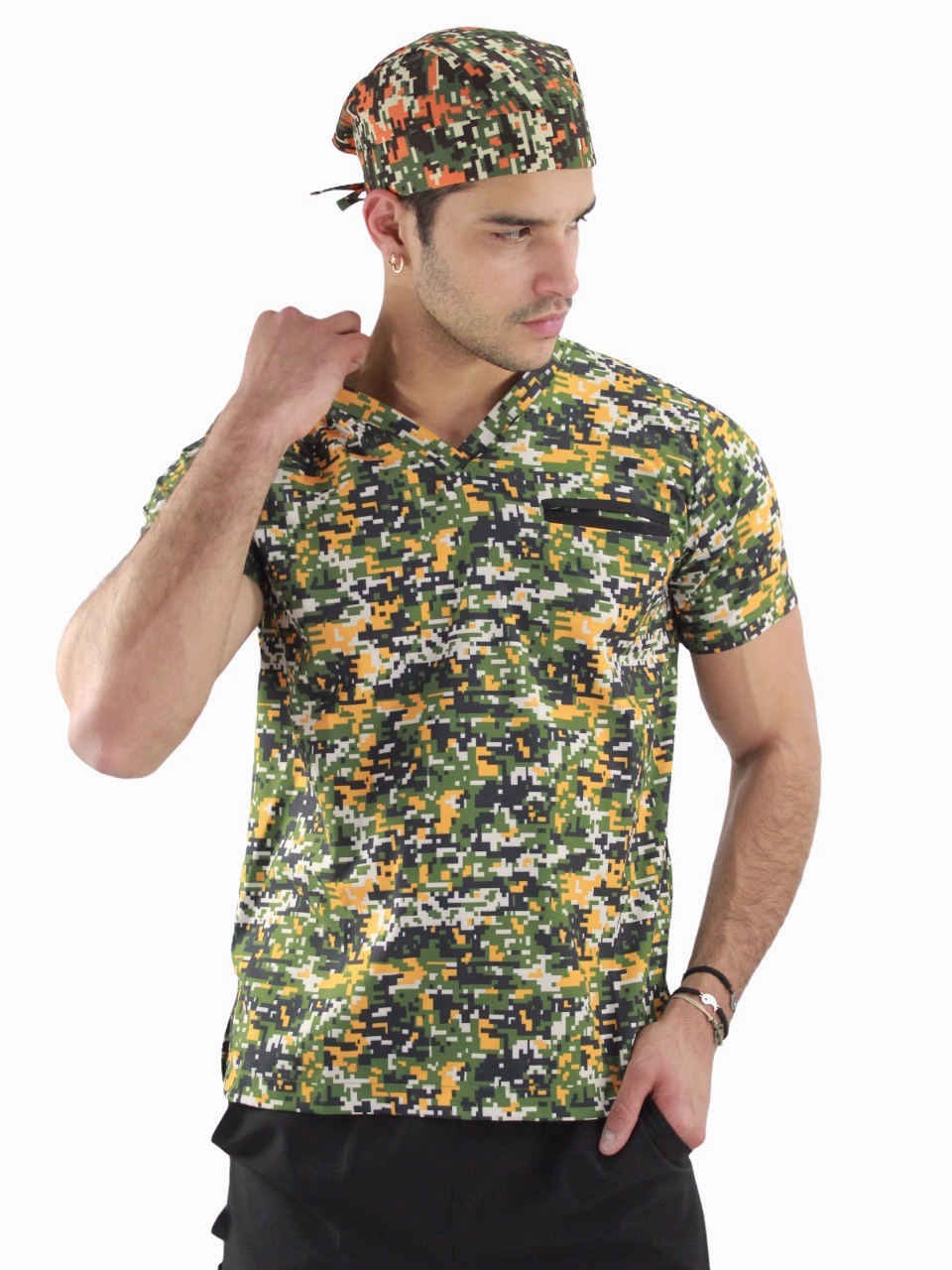 Pijama Quirúrgica Hombre Print Camuflaje Verde Pixel