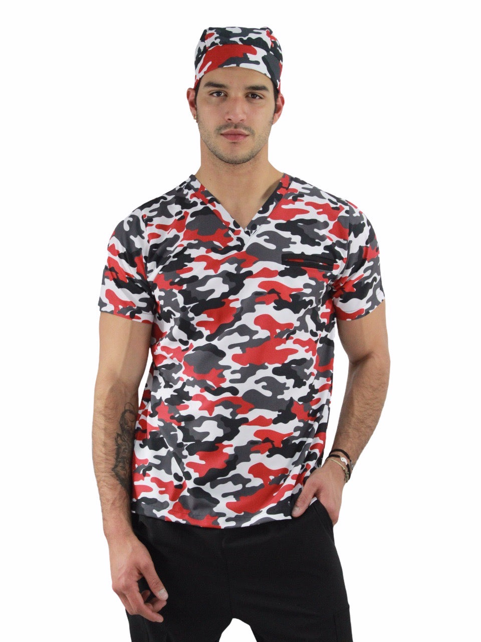 Pijama Médica Hombre Print Camuflaje Rojo