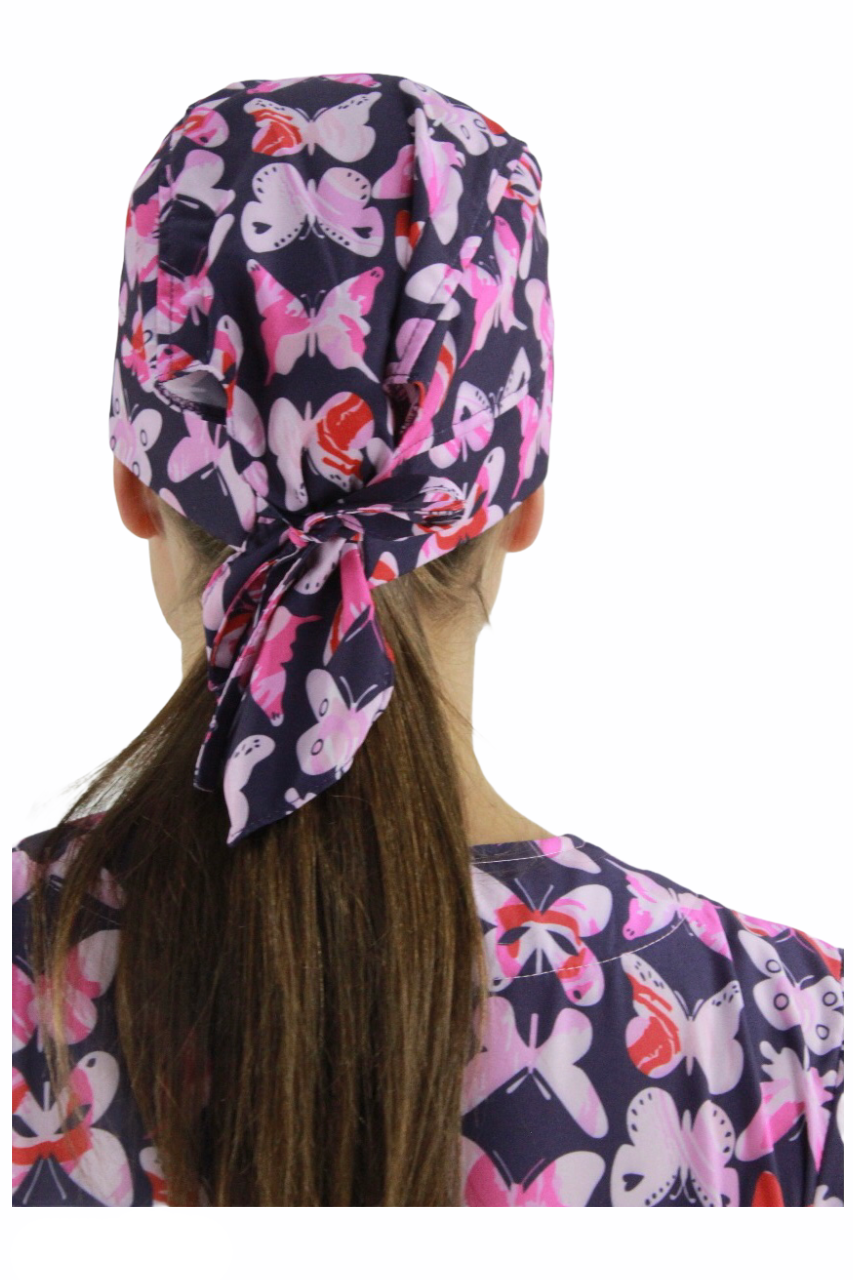 Gorro Médico Dama Morado de Mariposas