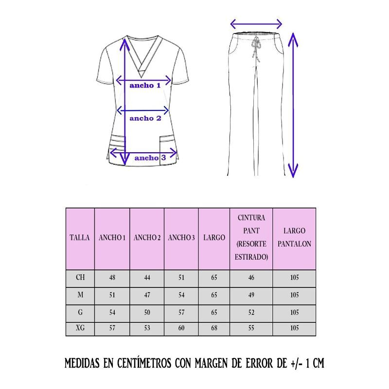 Pijama Médica Dama Diana Palo de Rosa Pantalón Negro