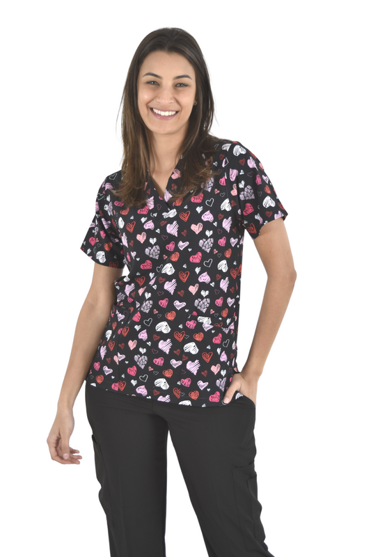 Filipina Médica Dama Tania Negro Corazones Rosas