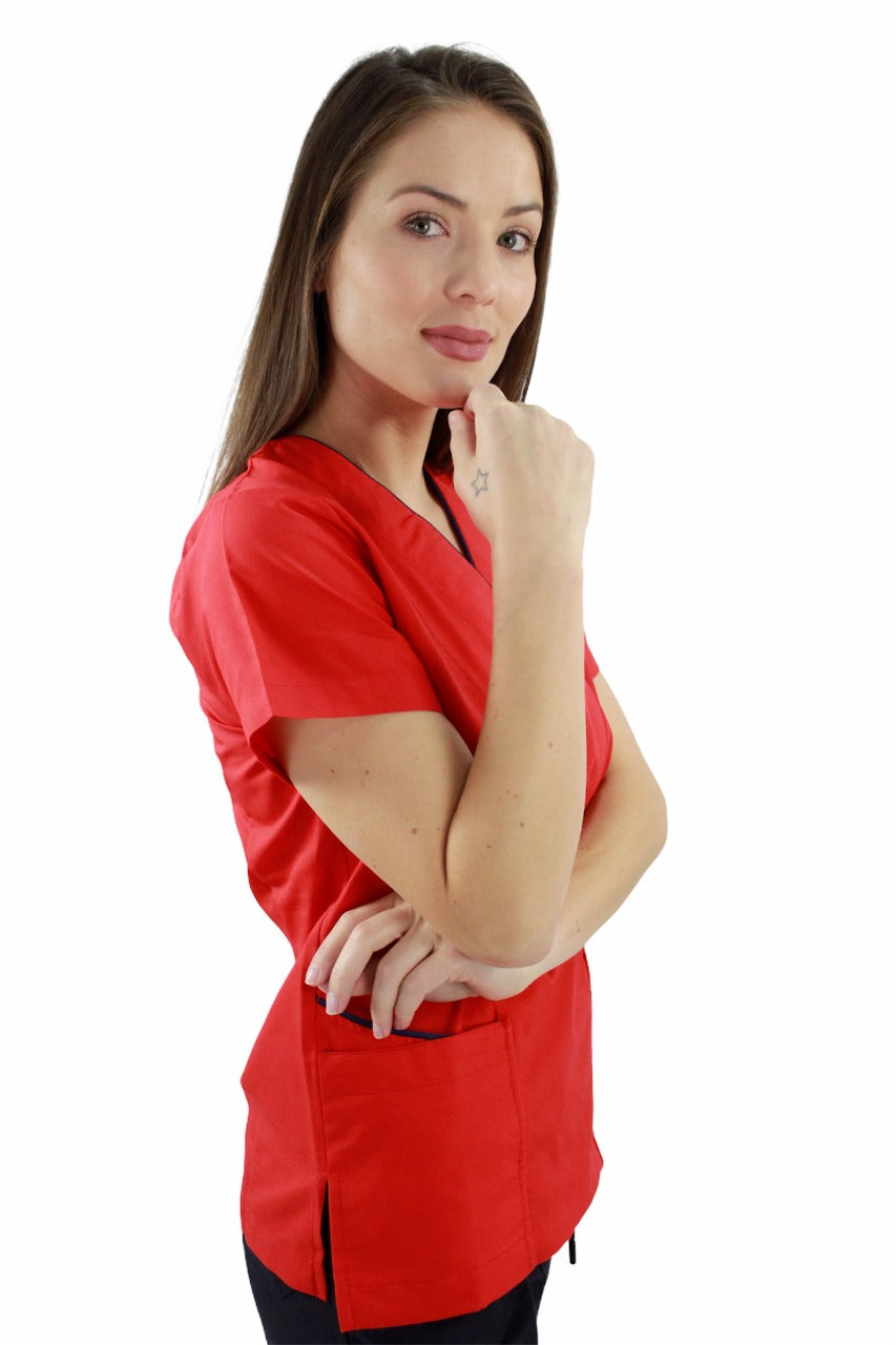 Pijama Médica Dama Diana Rojo Pantalón Marino