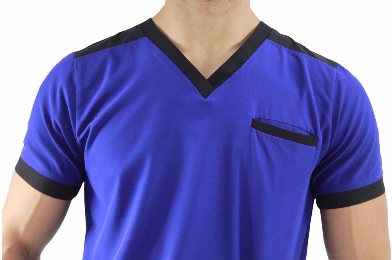 Pijama Médica Hombre Azul Rey Cuello Negro