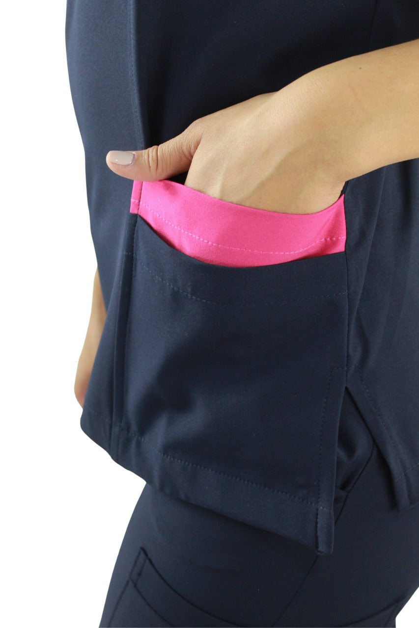 Pijama Médica Dama Lucía Marino con Fucsia