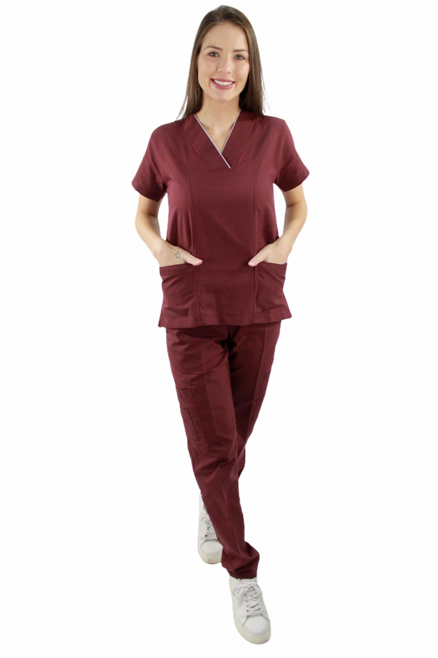 Pijama Médica Dama Diana Vino Bies Gris