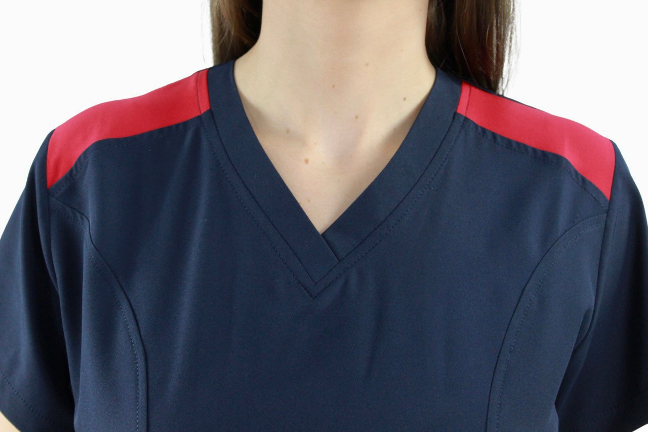 Pijama Médica Dama Lucía Marino con Rojo