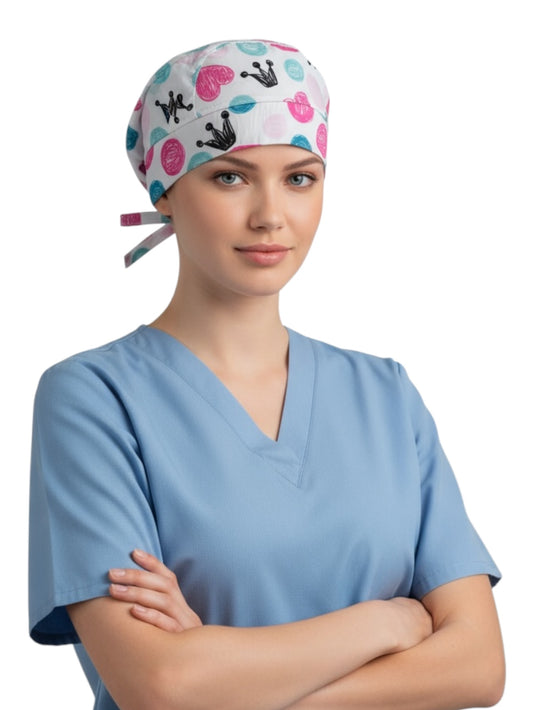 Gorro Médico Dama Corazones y Coronas