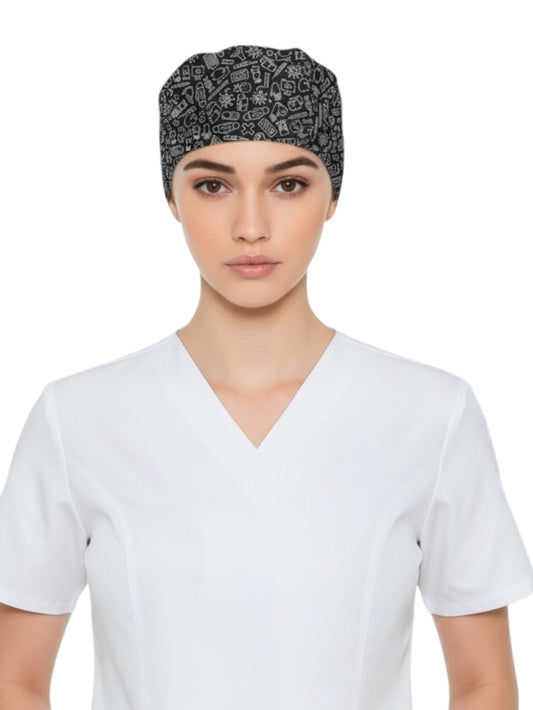 Gorro Médico Dama Negro Iconos Médicos