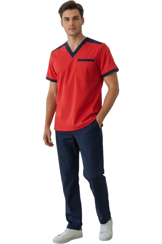 Pijama Médica Hombre Rojo Cuello Marino