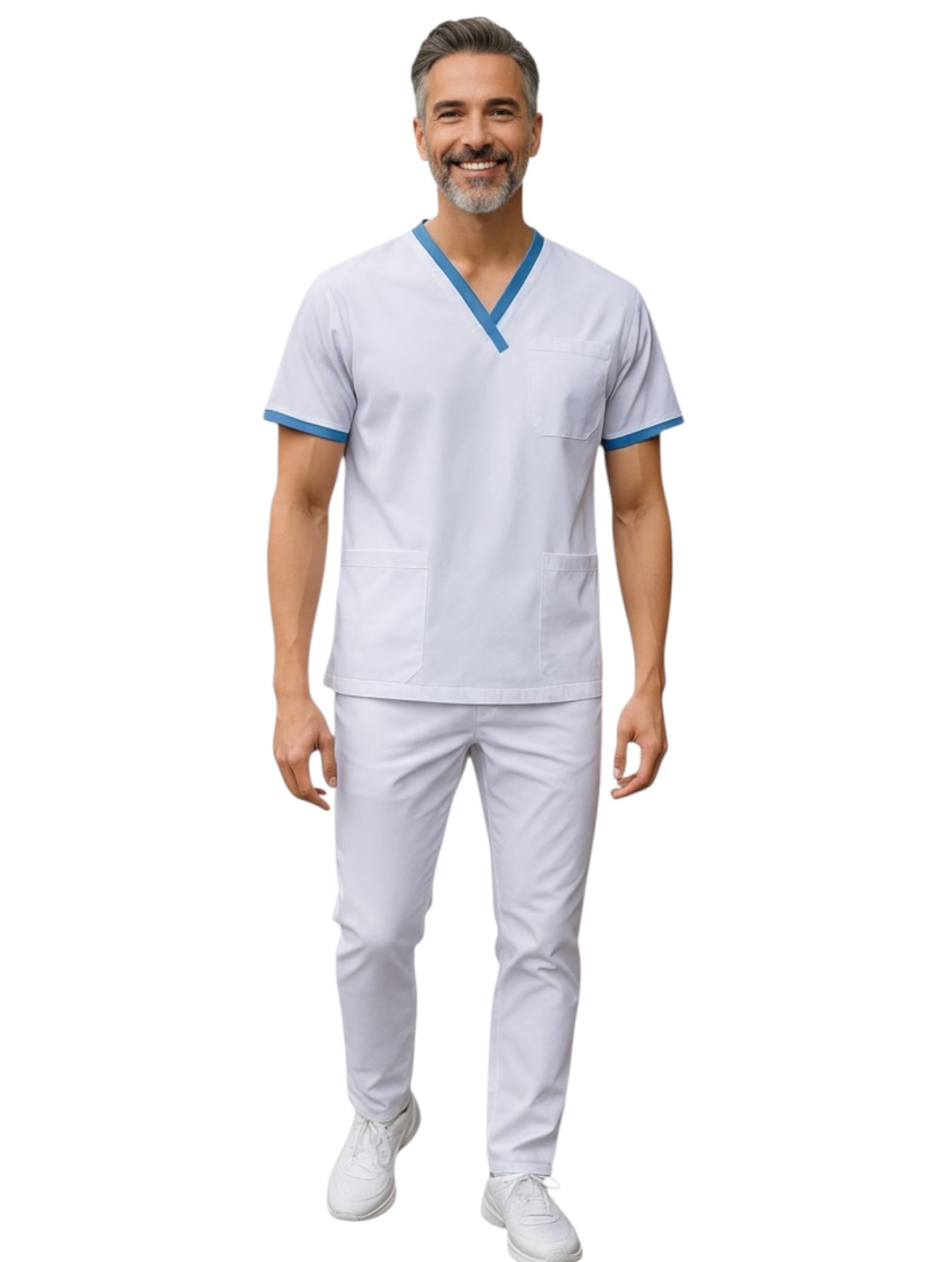 Pijama Médica Hombre London Blanco con Azul