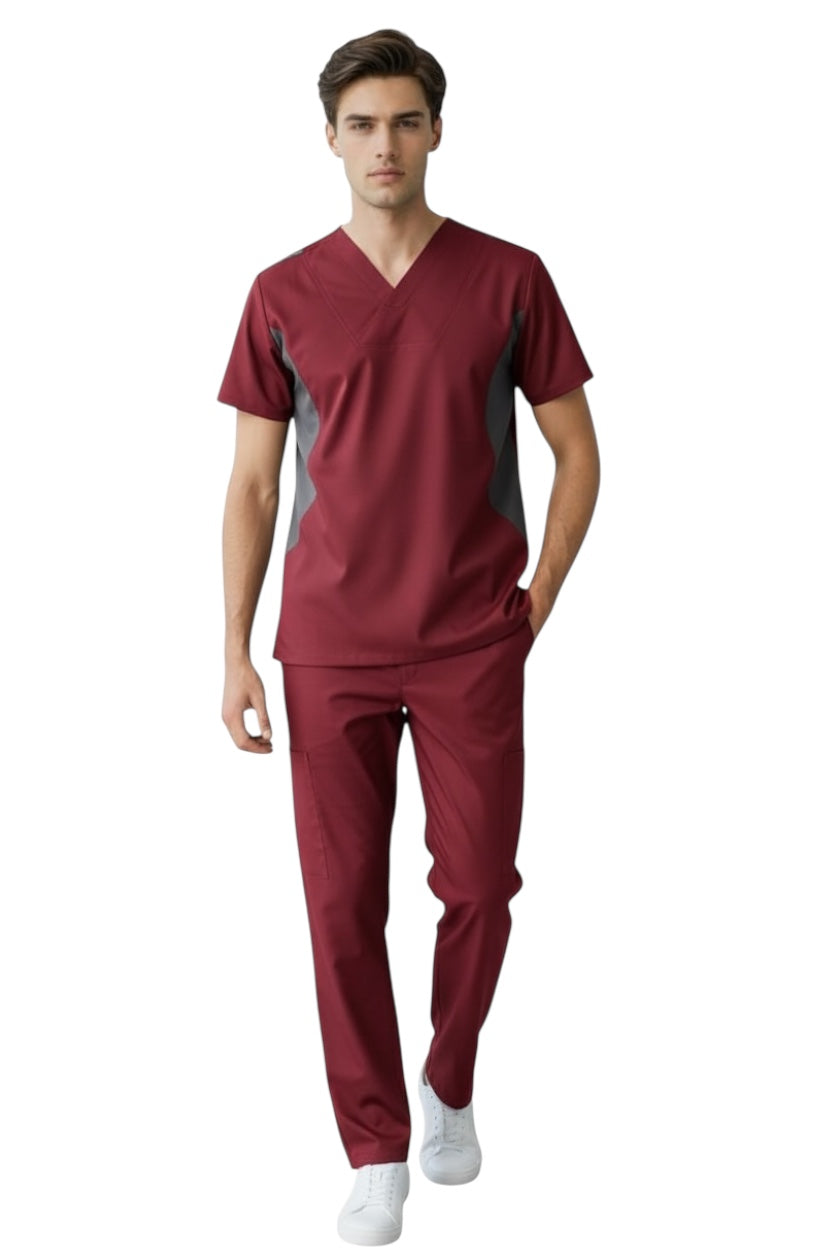 Pijama Médica Hombre Vino Lateral Gris