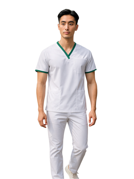 Pijama Médica Hombre London Blanco con Verde