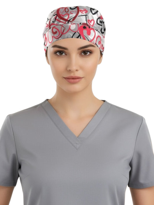 Gorro Médico Dama Gris de Corazones