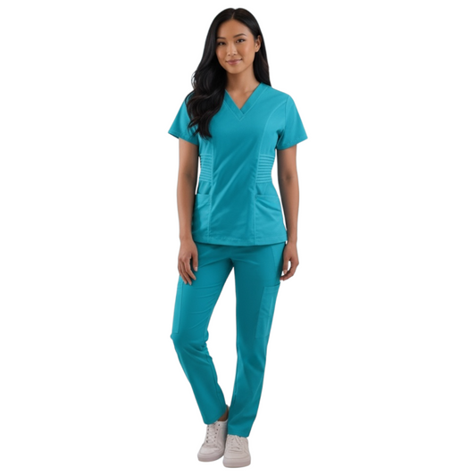 Pijama Médica Dama Alforzas Turquesa