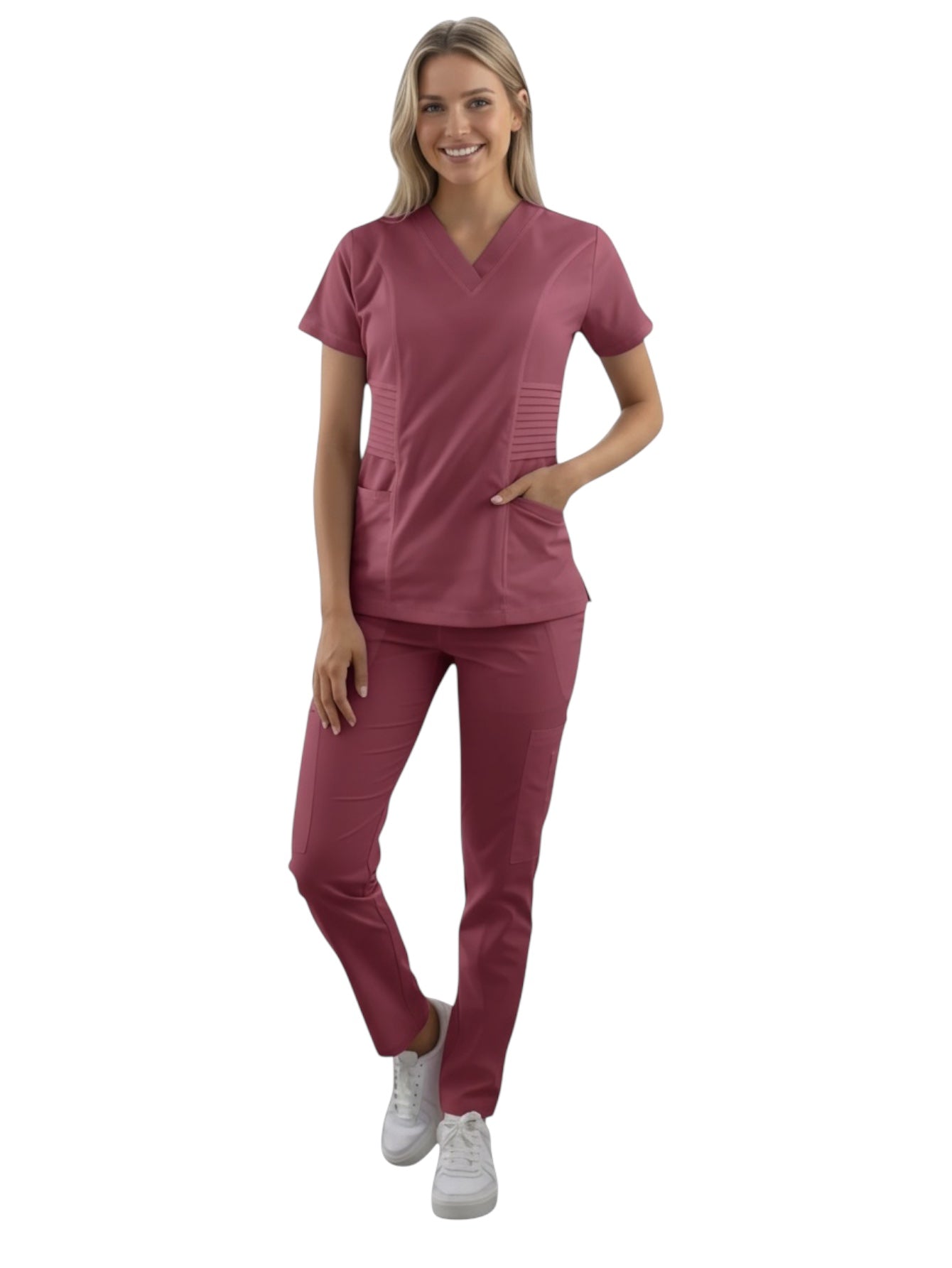 Pijama Médica Dama Alforzas Palo de Rosa