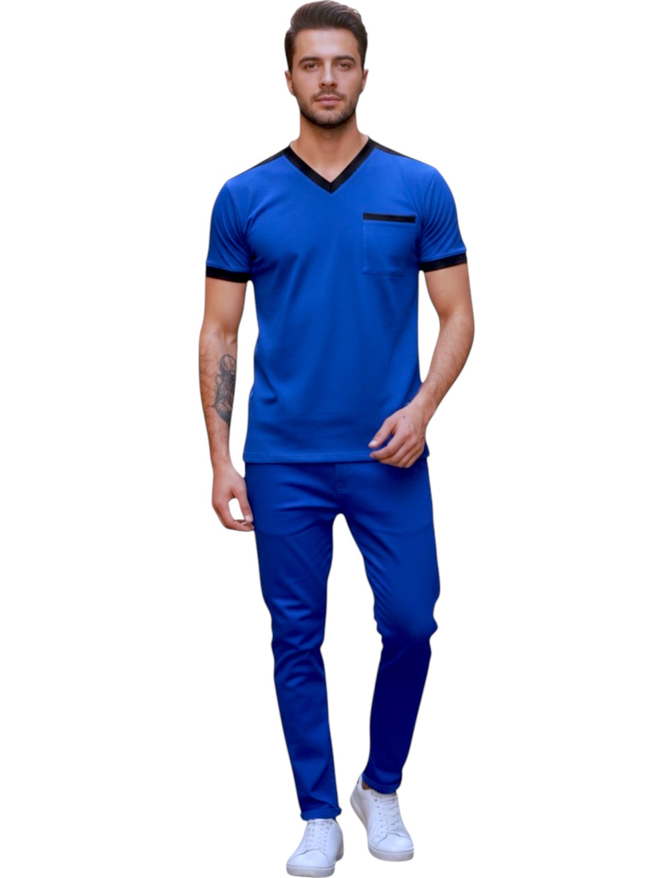 Pijama Médica Hombre Azul Rey Cuello Negro