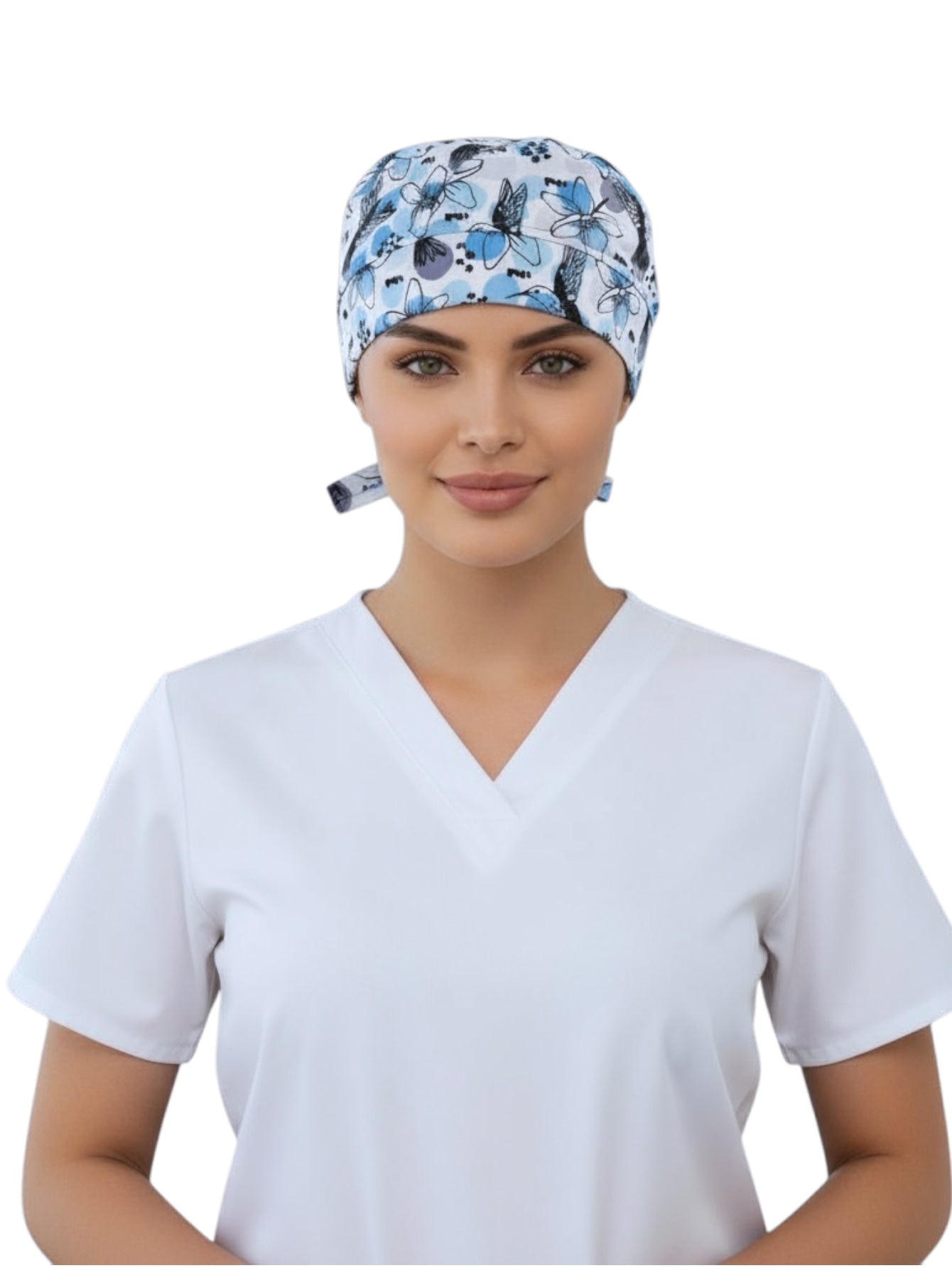Gorro Médico Dama Colibries con Puntos Azules
