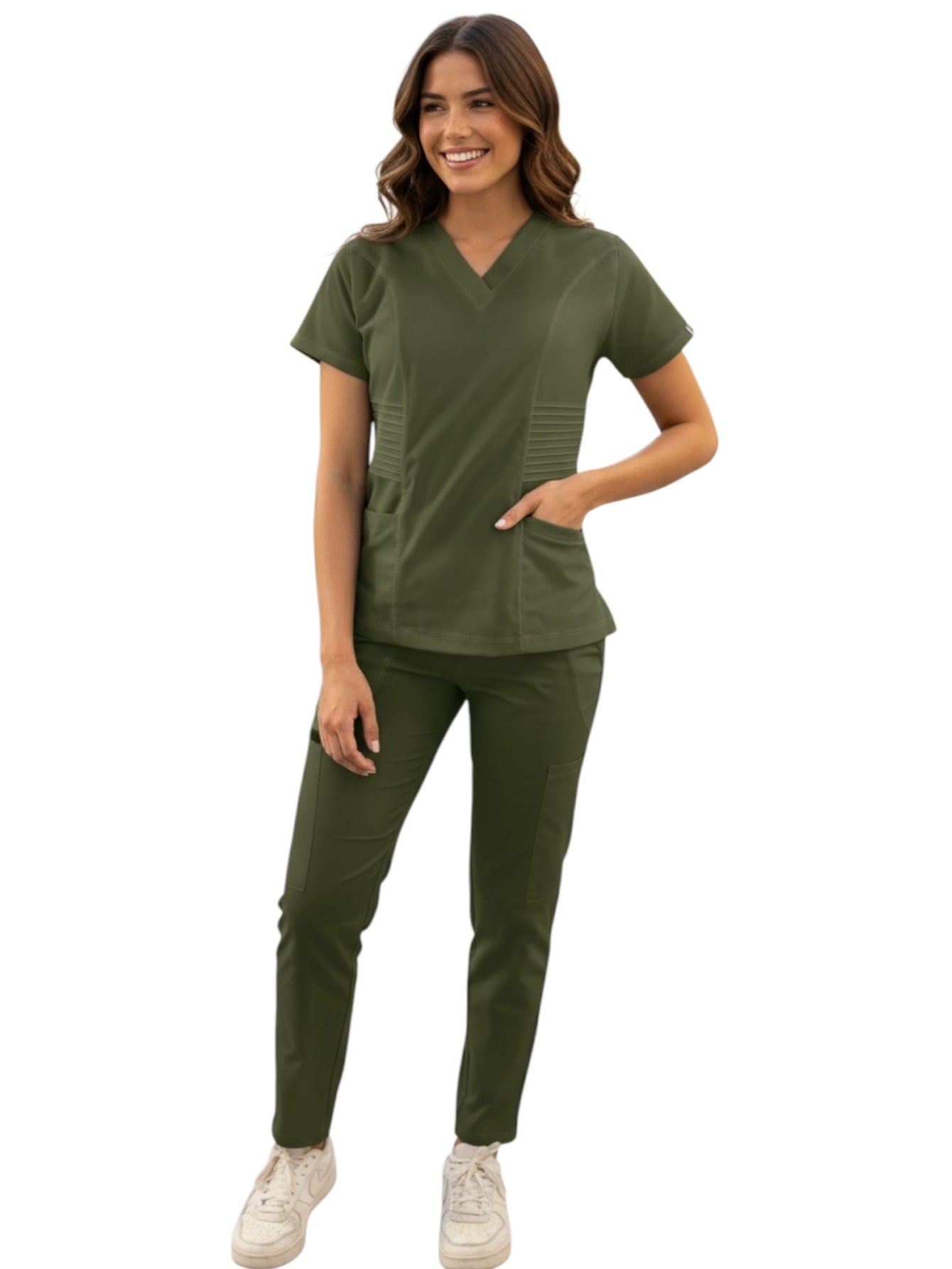 Pijama Médica Dama Alforzas Verde Militar