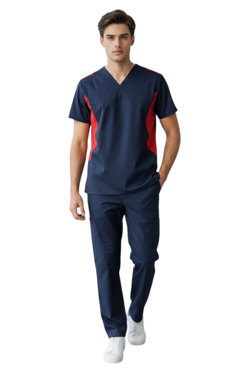 Pijama Médica Hombre Marino Lateral Rojo