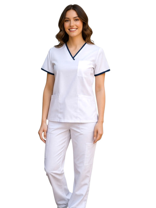 Pijama Médica Dama London Blanco con Marino