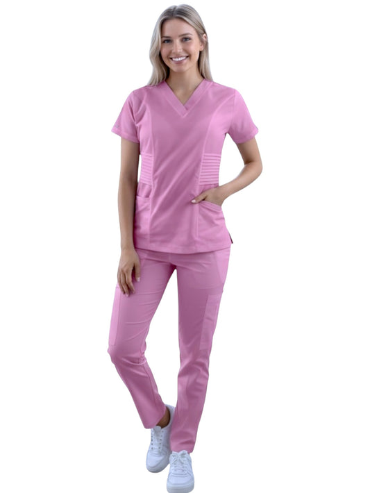 Pijama Médica Dama Alforzas Rosa Pastel