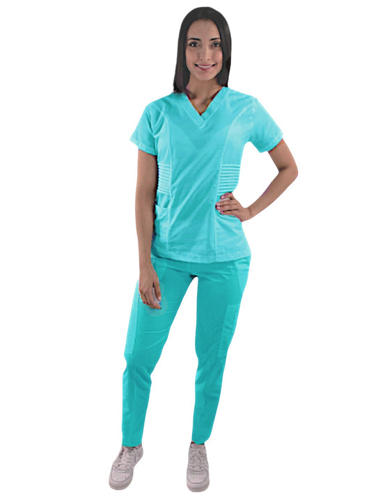 Pijama Médica Dama Alforzas Verde Agua