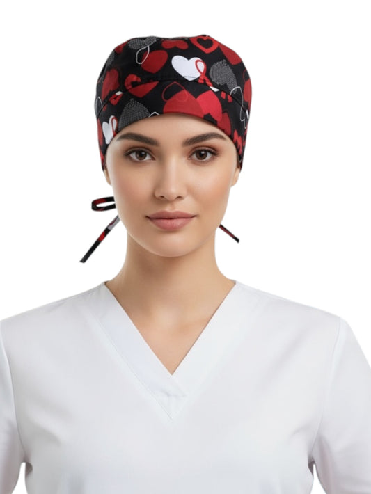 Gorro Médico Dama Negro Corazones Rojos
