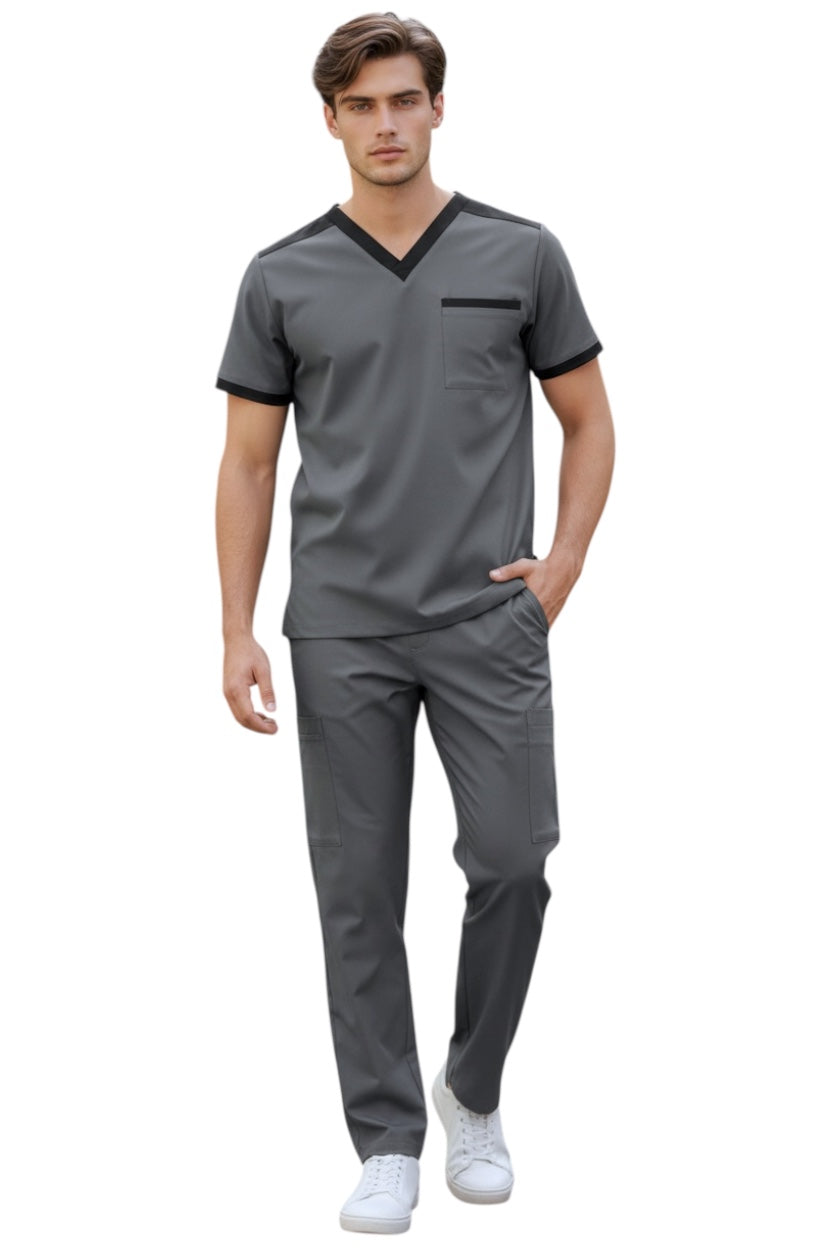 Pijama Médica Hombre Oxford Cuello Negro