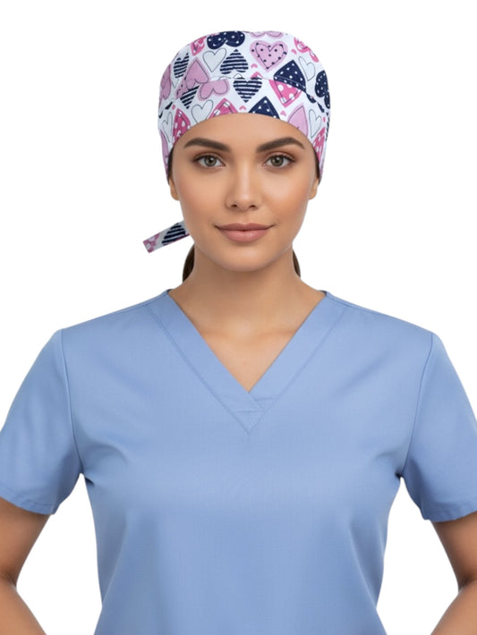 Gorro Médico Dama Corazones con Puntos