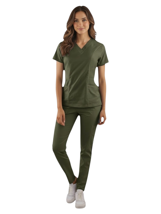 Pijama Médica Dama Alforzas Verde Militar