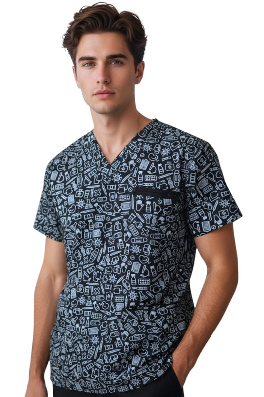Filipina Médica Hombre Print Negro Iconos Médicos