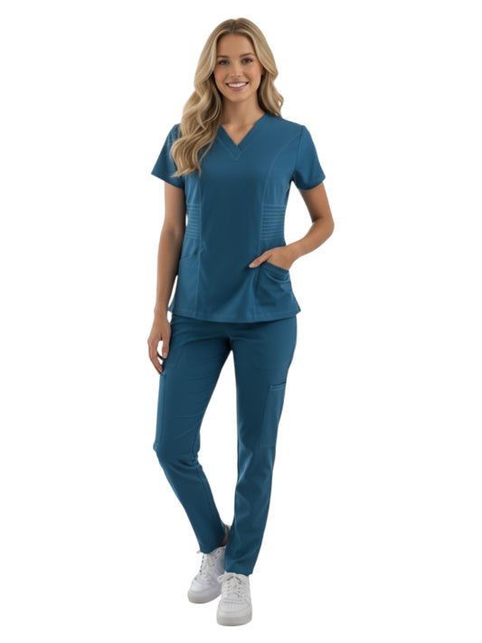 Pijama Médica Dama Alforzas Petróleo