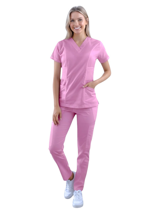 Pijama Médica Dama Alforzas Rosa Pastel