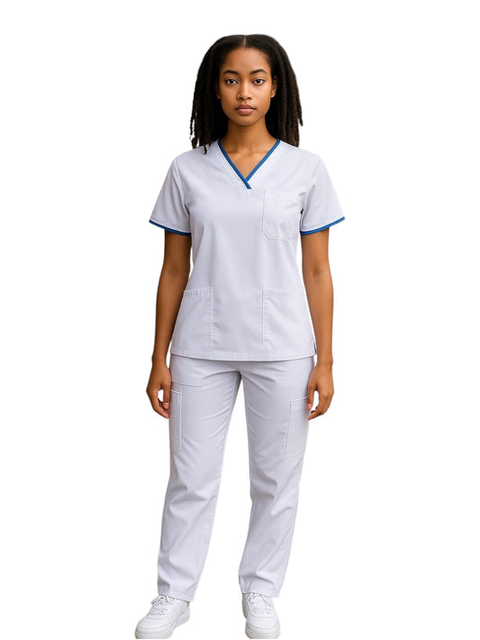 Pijama Médica Dama London Blanco con Plumbago