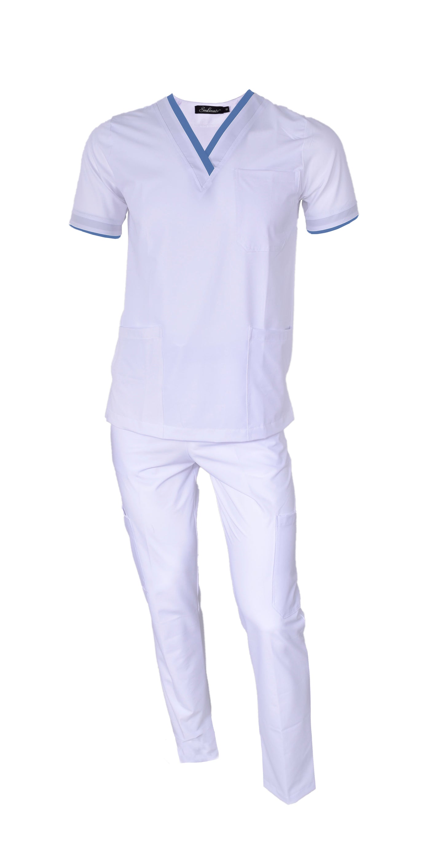 Pijama Quirúrgica Hombre London Blanco con Azul