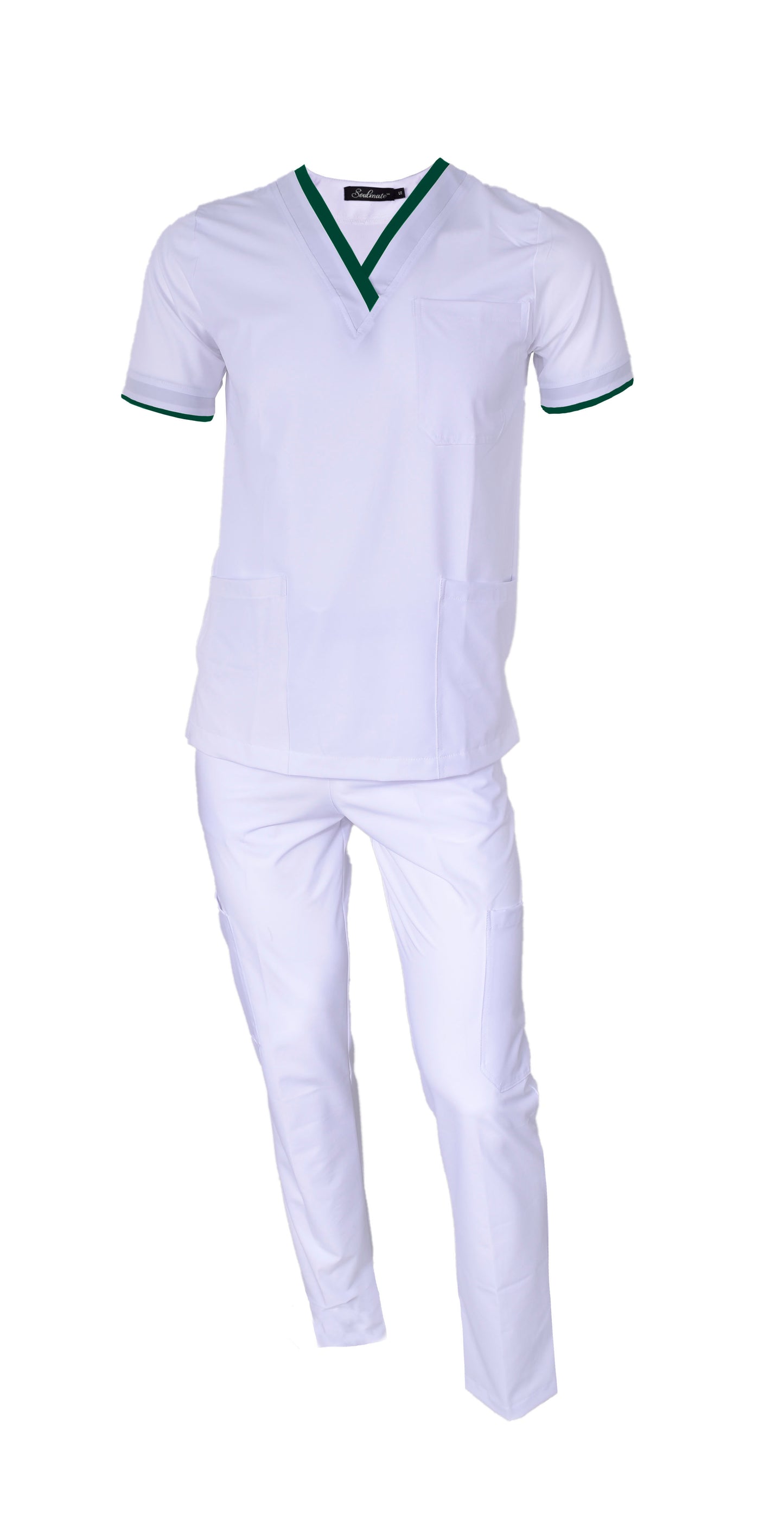 Pijama Quirúrgica Hombre London Blanco con Verde