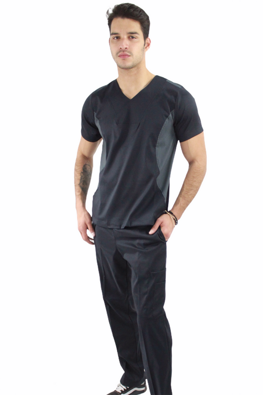 Pijama Quirúrgica Hombre Negro Lateral Gris