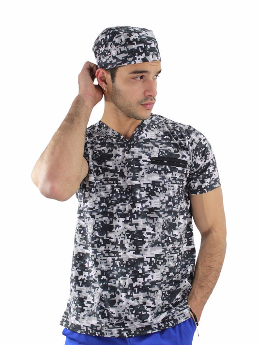 Gorro Médico Quirúrgico Hombre Print Camuflaje Negro Pixel