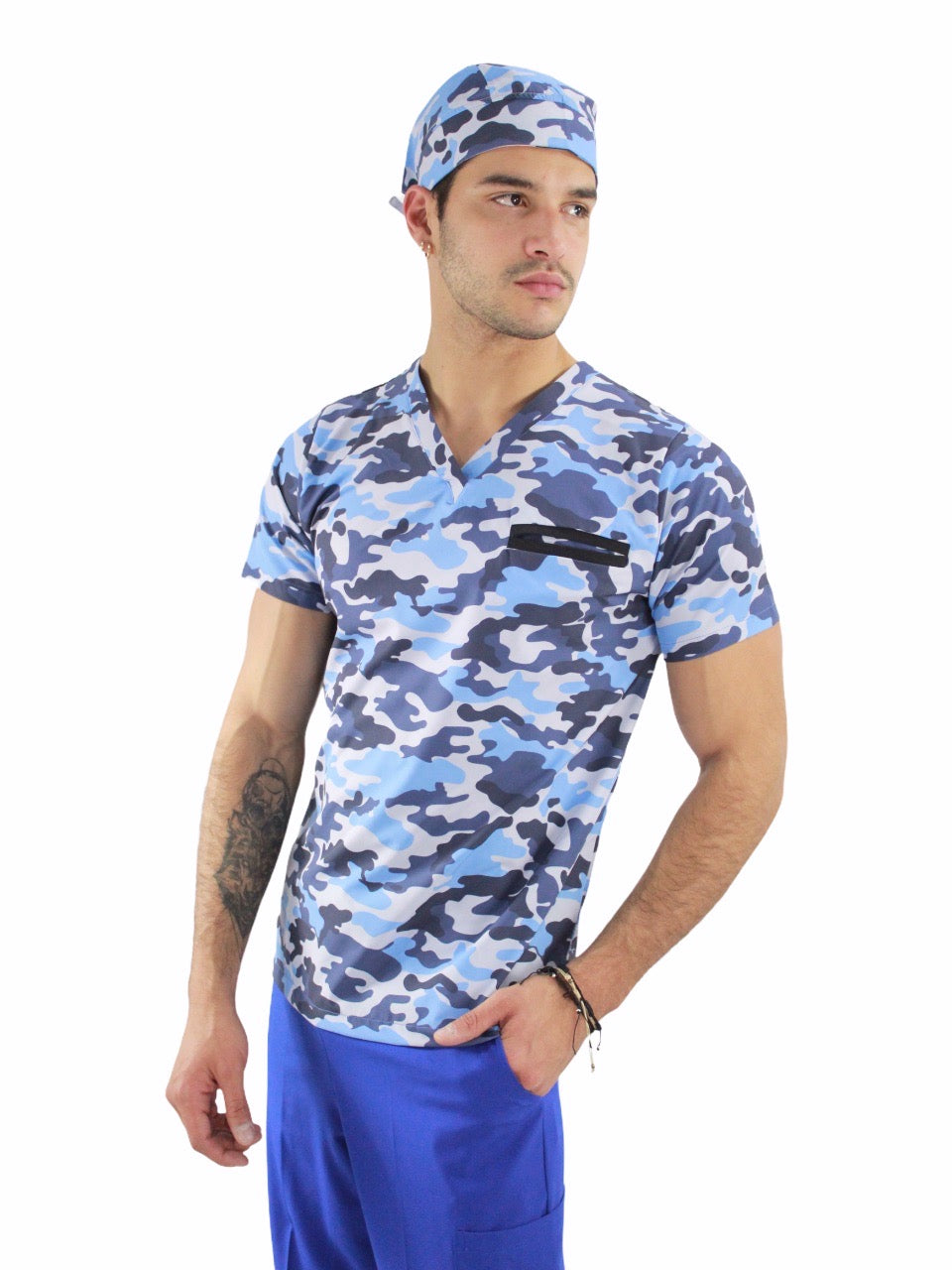 Filipina Quirúrgica Hombre Print Camuflaje Azul