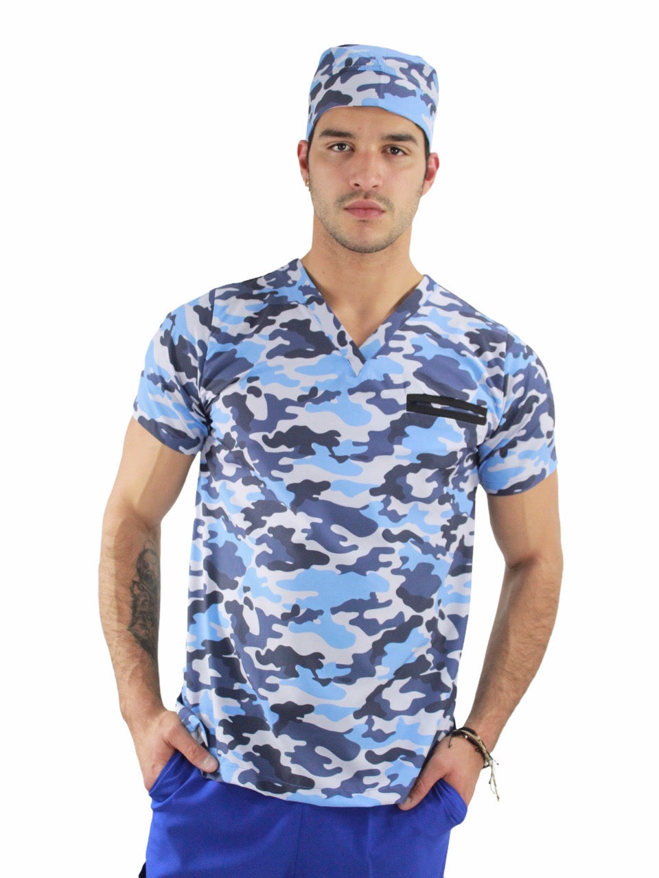 Filipina Quirúrgica Hombre Print Camuflaje Azul