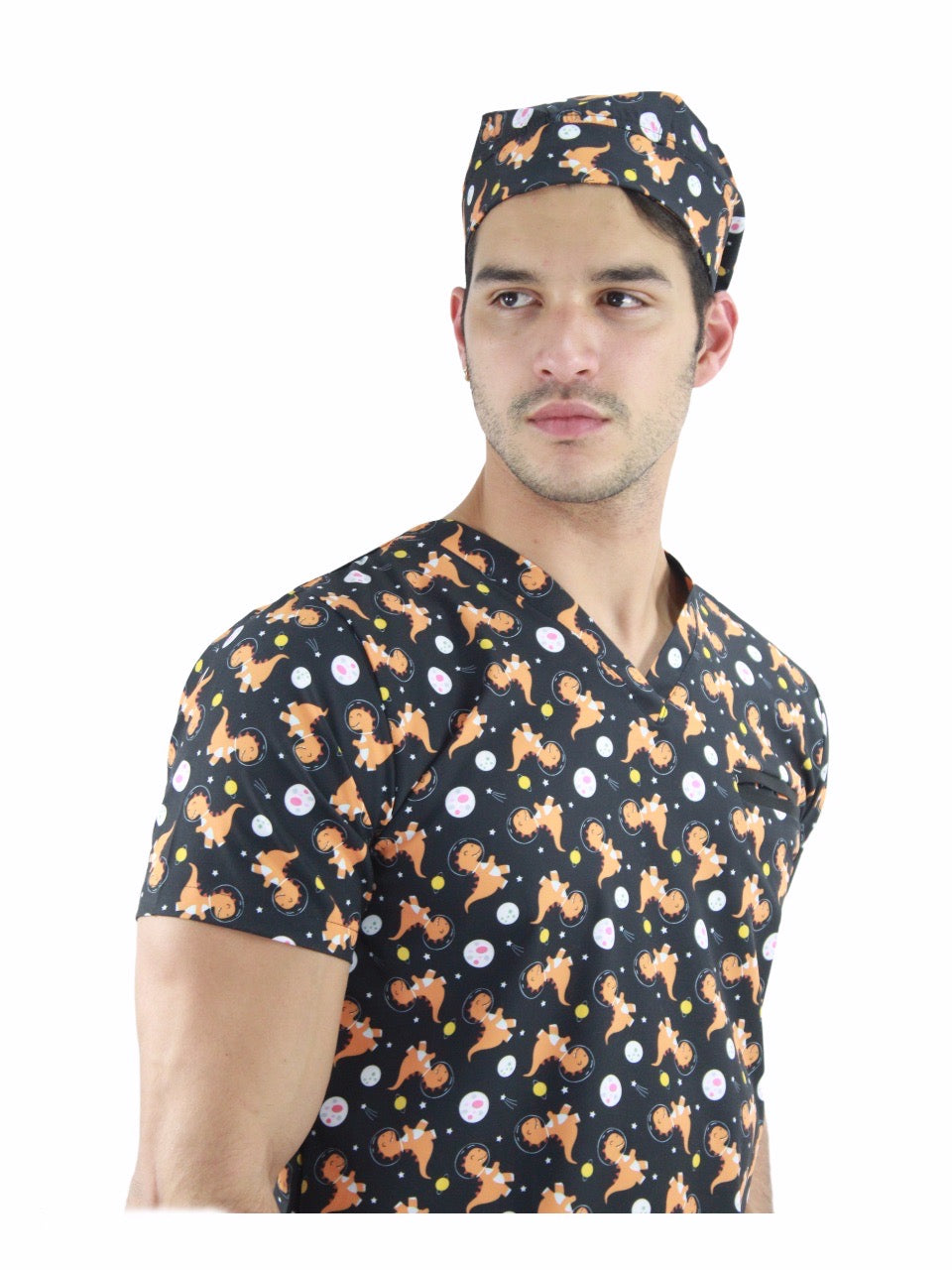 Gorro Médico Quirúrgico Hombre Print Negro Dinosaurios