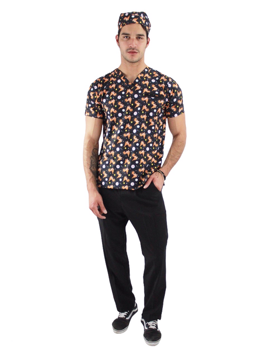 Pijama Quirúrgica Hombre Print Negro Dinosaurio