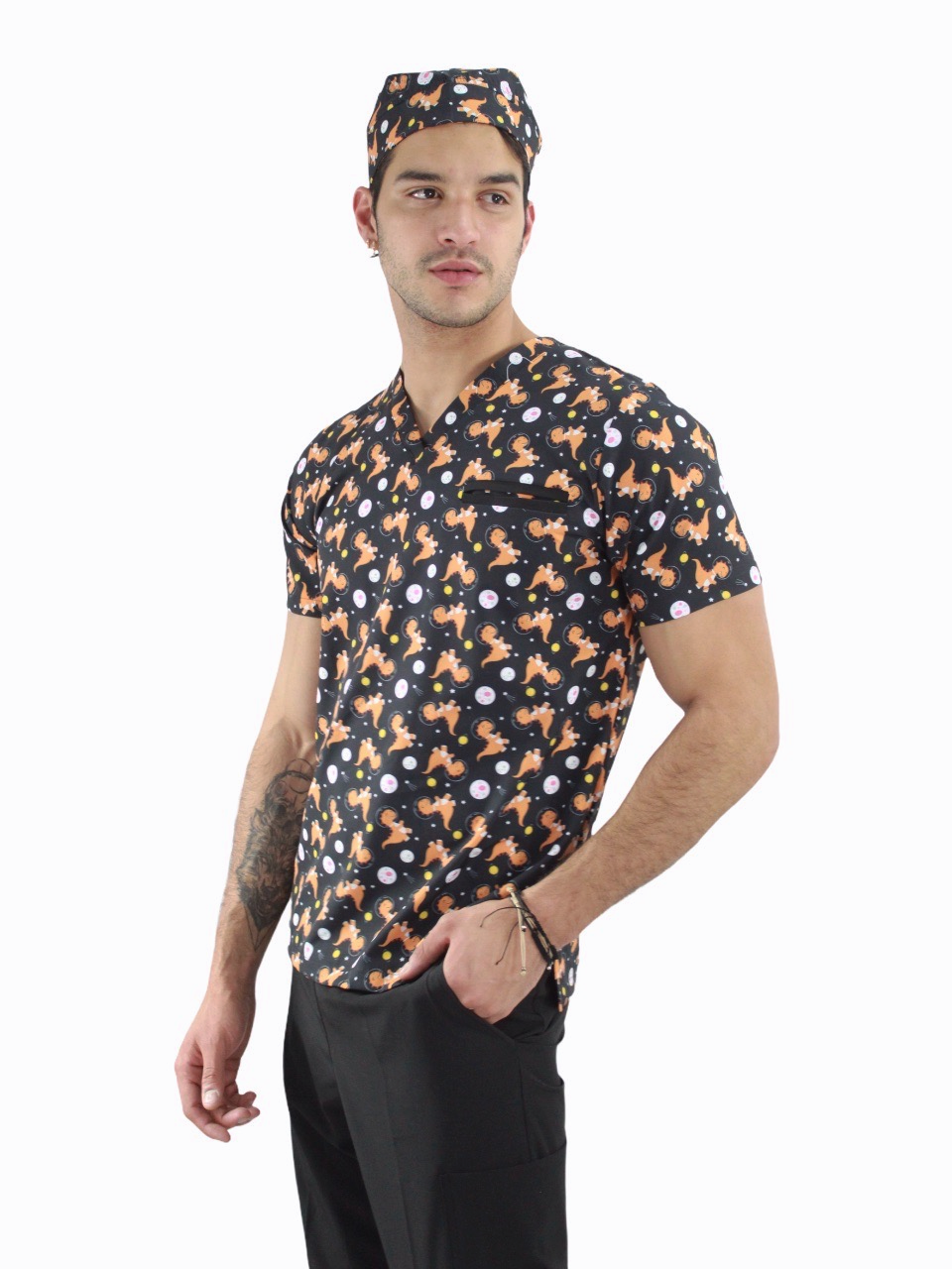 Pijama Quirúrgica Hombre Print Negro Dinosaurio